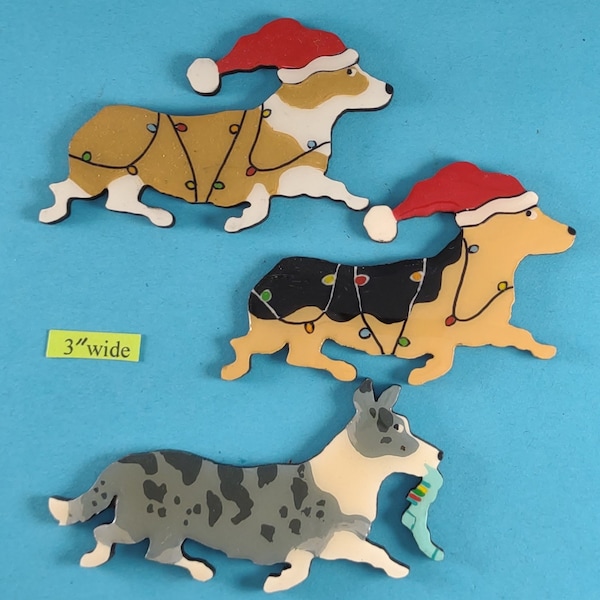 Corgi Christmas or Plain Pin, Magnet or Ornament SEE ALL PHOTOS for size, dog's name/year, colors, custom, Hand Painted Pembroke Cardigan