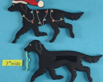 Flat Coated Retriever Christmas or Plain Pin, Magnet or Ornament SEE ALL PHOTOS for size, dog's name/year, colors and custom, Hand Painted