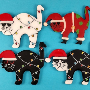 Christmas Santa Kitty Cat Pin, Magnet or Ornament in White, Black or Tuxedo- Hand Painted