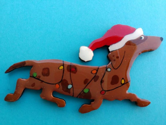 Red Doxie Christmas Pin Magnet Or Ornament In Smooth Wire Etsy