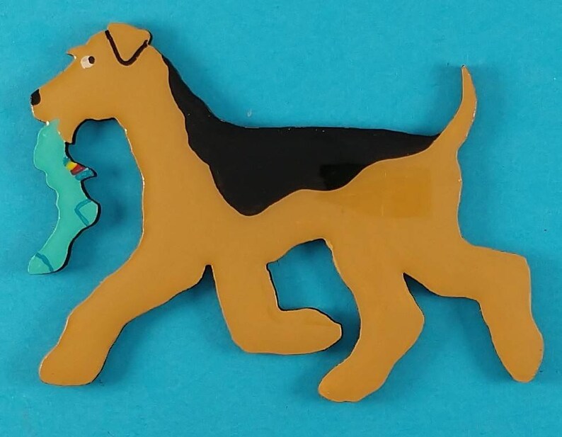 Airedale Terrier Christmas or Plain Pin, Magnet or Ornament SEE ALL PHOTOS for size, dog's name/year, and custom info, Hand Painted Plain