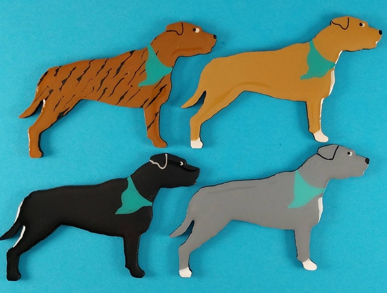 Staffordshire Bull Terrier Christmas or Plain Pin, Magnet or Ornament SEE ALL PHOTOS for size, dog's name/year, colors, custom, Hand Painted image 6
