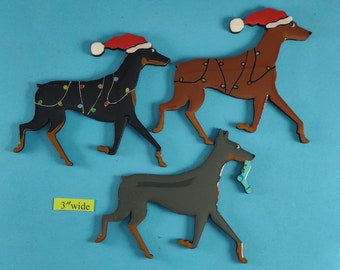 Doberman Christmas or Plain Pin, Magnet or Ornament SEE ALL PHOTOS for size, dog's name/year, colors and custom info, Hand Painted