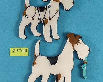 Wire Fox Terrier Christmas or Plain Pin, Magnet or Ornament SEE ALL PHOTOS for size, dog's name/year, and custom info, Hand Painted