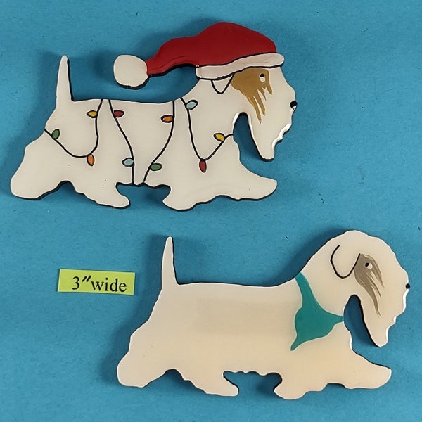 Sealyham Terrier Christmas or Plain Pin, Magnet or Ornament SEE ALL PHOTOS for size, dog's name/year, colors and custom info, Hand Painted