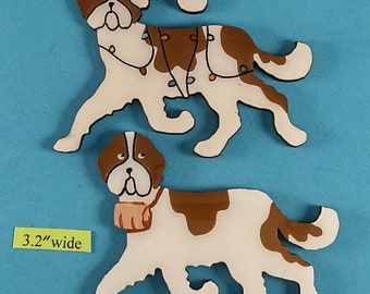 St Bernard Christmas or Plain Pin, Magnet or Ornament SEE ALL PHOTOS for size, dog's name/year and custom info, Hand Painted