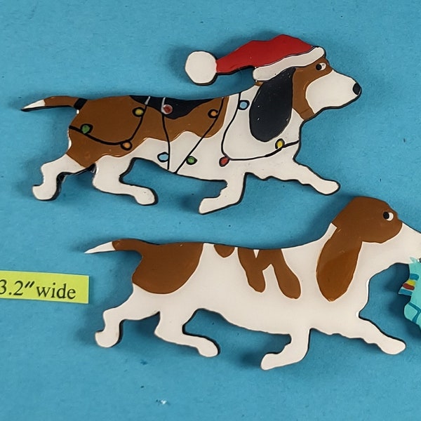 Basset Hound Christmas or Plain Pin, Magnet or Ornament  SEE ALL PHOTOS for size, dog's name/year, colors and custom info, Hand Painted