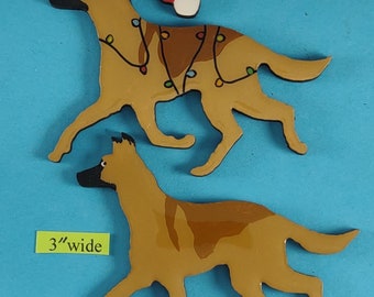 Belgian Malinois Christmas or Plain Pin, Magnet or Ornament SEE ALL PHOTOS for size, dog's name/year and custom info, Hand Painted