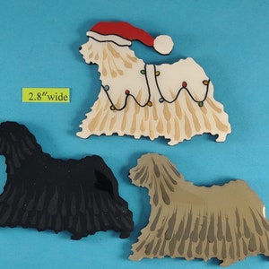 Hungarian Puli Christmas or Plain Pin, Magnet or Ornament SEE ALL PHOTOS for size, dog's name/year, colors and custom info, Hand Painted