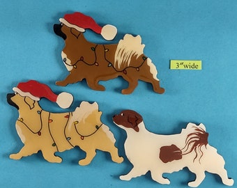 Tibetan Spaniel Christmas or Plain Pin, Magnet or Ornament SEE ALL PHOTOS for size, dog's name/year, colors and custom info, Hand Painted