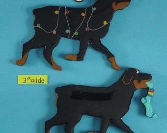 Rottweiler Christmas or Plain Pin, Magnet or Ornament SEE ALL PHOTOS for size, dog's name/year, and custom info, Hand Painted