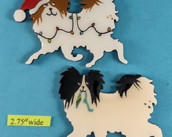 Papillon Christmas or Plain Pin, Magnet or Ornament SEE ALL PHOTOS for size, dog's name/year, colors and custom info, Hand Painted