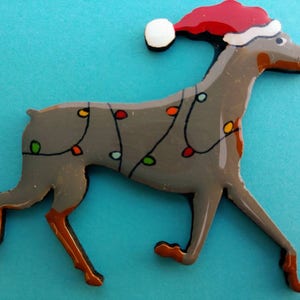 Doberman Christmas or Plain Pin, Magnet or Ornament SEE ALL PHOTOS for size, dog's name/year, colors and custom info, Hand Painted Santa blue