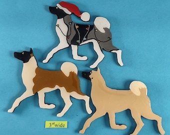 Japanese Akita Christmas or Plain Pin, Magnet or Ornament SEE ALL PHOTOS for size, dog's name/year, colors and custom info, Hand Painted