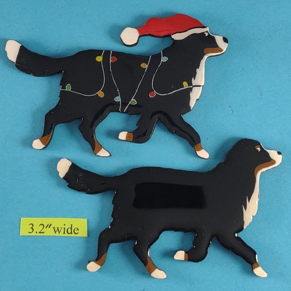 Bernese Mountain Dog Christmas or Plain Pin, Magnet or Ornament SEE ALL PHOTOS for size, dog's name/year, and custom info, Hand Painted