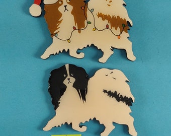 Japanese Chin Christmas or Plain Pin, Magnet or Ornament SEE ALL PHOTOS for size, dog's name/year, colors and custom info, Hand Painted