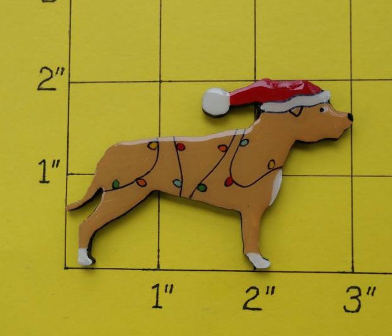 Staffordshire Bull Terrier Christmas or Plain Pin, Magnet or Ornament SEE ALL PHOTOS for size, dog's name/year, colors, custom, Hand Painted image 7