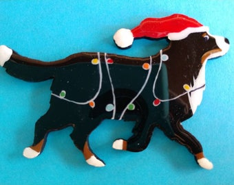 Bernese Mountain Dog Christmas Pin, Magnet or Ornament -Free Shipping -Hand Painted- Free Personalization Available