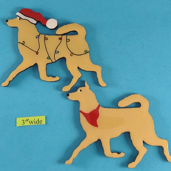 Carolina Dog Christmas or Plain Pin, Magnet or Ornament  SEE ALL PHOTOS for size, dog's name/year and custom info, Hand Painted