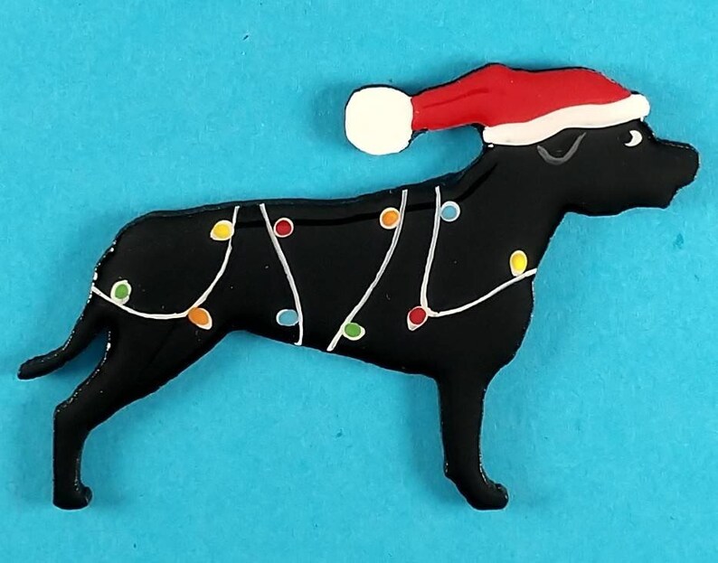 Staffordshire Bull Terrier Christmas or Plain Pin, Magnet or Ornament SEE ALL PHOTOS for size, dog's name/year, colors, custom, Hand Painted image 5