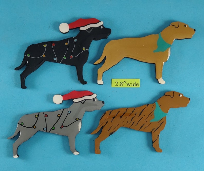 Staffordshire Bull Terrier Christmas or Plain Pin, Magnet or Ornament SEE ALL PHOTOS for size, dog's name/year, colors, custom, Hand Painted image 1