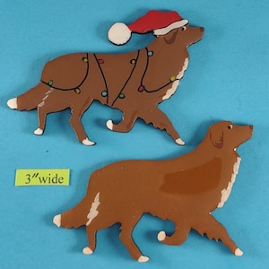 Nova Scotia Duck Tolling Christmas or Plain Pin, Magnet or Ornament SEE ALL PHOTOS for size, dog&#39;s name/year, and custom info, Hand Painted