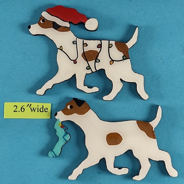 Jack Russell Christmas or Plain Pin, Magnet or Ornament SEE ALL PHOTOS for size, dog's name/year and custom info, Hand Painted