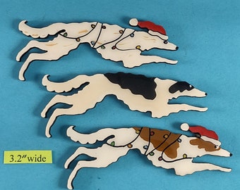 Borzoi or Russian Wolfhound Xmas or Plain Pin, Magnet or Ornament SEE ALL PHOTOS for size, dog's name/year, colors and custom, Hand Painted