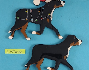 Greater Swiss Mountain Dog Christmas Pin, Magnet or Ornament SEE ALL PHOTOS for size, dog's name/year and custom info, Hand Painted