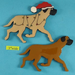 Mastiff Christmas or Plain Pin, Magnet or Ornament SEE ALL PHOTOS for size, dog&#39;s name/year, colors and custom info, Hand Painted