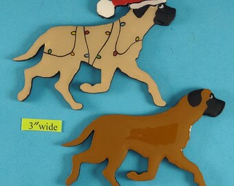 Mastiff Christmas or Plain Pin, Magnet or Ornament SEE ALL PHOTOS for size, dog's name/year, colors and custom info, Hand Painted