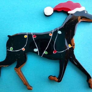 Doberman Christmas or Plain Pin, Magnet or Ornament SEE ALL PHOTOS for size, dog's name/year, colors and custom info, Hand Painted Santa black/tan