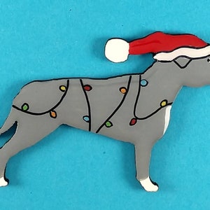 Staffordshire Bull Terrier Christmas or Plain Pin, Magnet or Ornament SEE ALL PHOTOS for size, dog's name/year, colors, custom, Hand Painted image 3