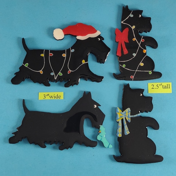 Scottie/Scotty Christmas or Plain Pin, Magnet or Ornament SEE ALL PHOTOS for size, dog's name/year, style, custom info, Hand Painted