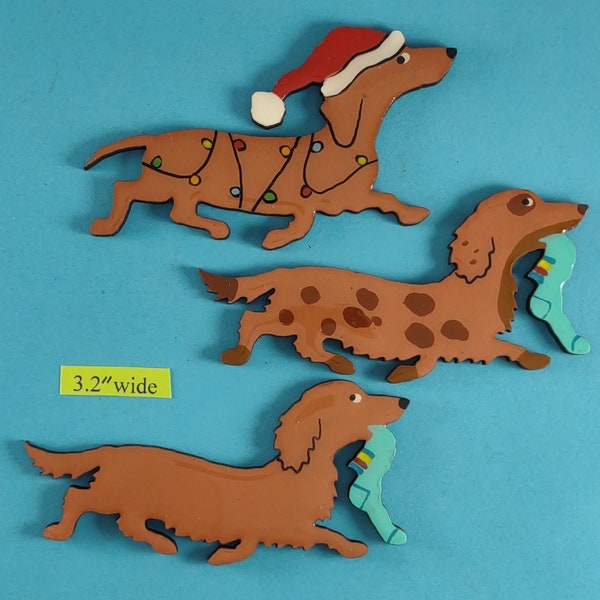Red Doxie Christmas or Plain Pin, Magnet or Ornament SEE ALL PHOTOS for size, dog's name/year, colors and custom Hand Painted Also see black