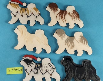 Havanese Christmas or Plain Pin, Magnet or Ornament SEE ALL PHOTOS for size, dog's name/year, colors and custom info, Hand Painted