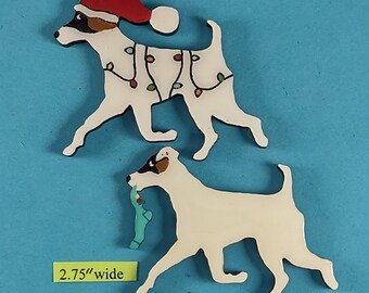 Smooth Fox Terrier Christmas or Plain Pin, Magnet or Ornament SEE ALL PHOTOS for size, dog's name/year, and custom info, Hand Painted