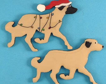 Anatolian Shepherd Dog Christmas or Plain Pin, Magnet or Ornament-  Hand Painted- Free Personalization available on the back