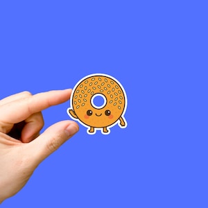 Süßer Kawaii Sesam Bagel Aufkleber | Lustiges Essen Charakter Aufkleber | Happy Frühstück Gebäck Vinyl Aufkleber für Laptop, Wasserflasche, Journal