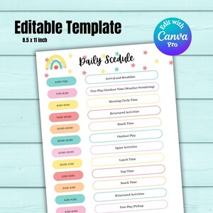 Home Daycare Schedule Editable Childcare Printable Daily Checklist For Kids Daily Routine Chart Daycare Template Montessori Editable Chart