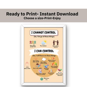 Things I can and cannot control poster Therapy office Wall Art Mental Health poster Calm down corner School Counselor Classroom decor