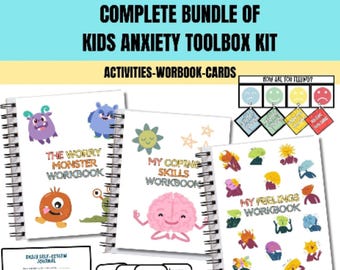 Kids Anxiety Toolbox Bundle: Therapy Worksheets, Coping Skills (PDF)