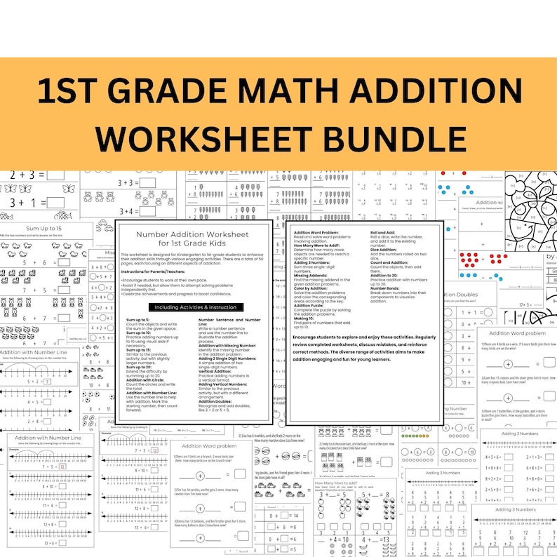First Grade Math How To Add Math Worksheet 1st Grade Math Addition Worksheet First Grade Math ...