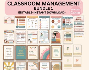 Editable Classroom Management Bundle, Cute Boho Canva Editable Files ...