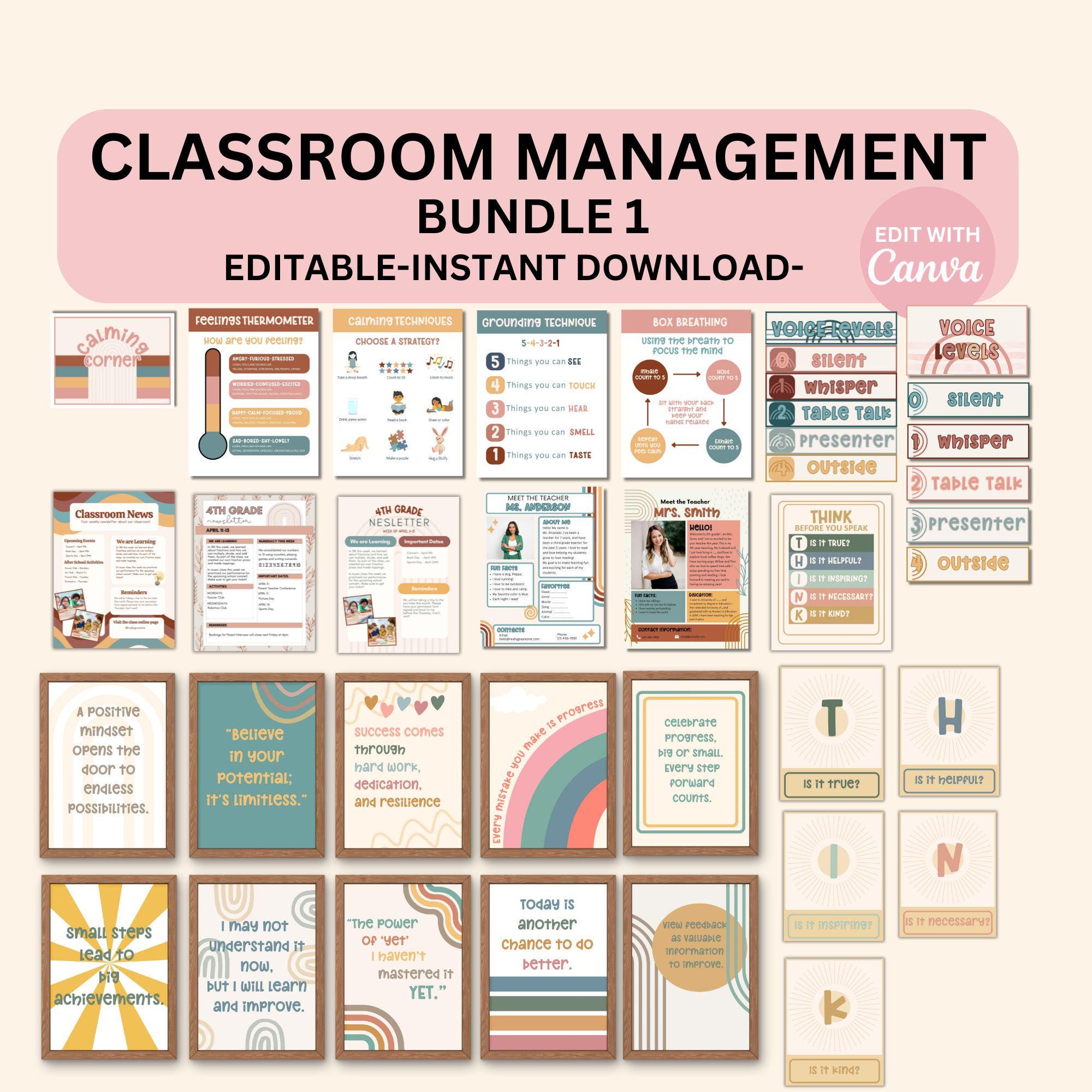 Editable Classroom Management Printable Bundle Modern Boho Canva Growth ...