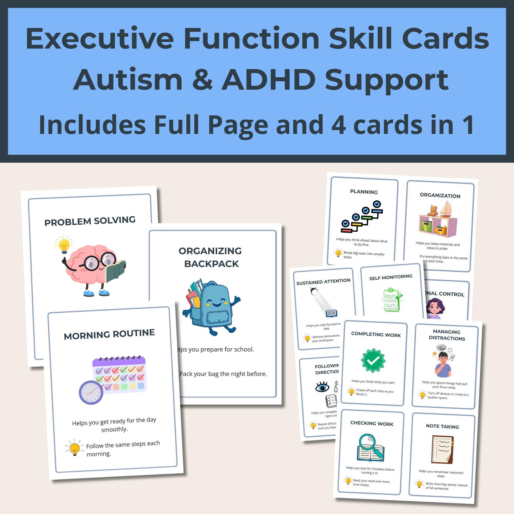 Executive Functioning Flashcards for Kids and Teens With ADHD Tools ...