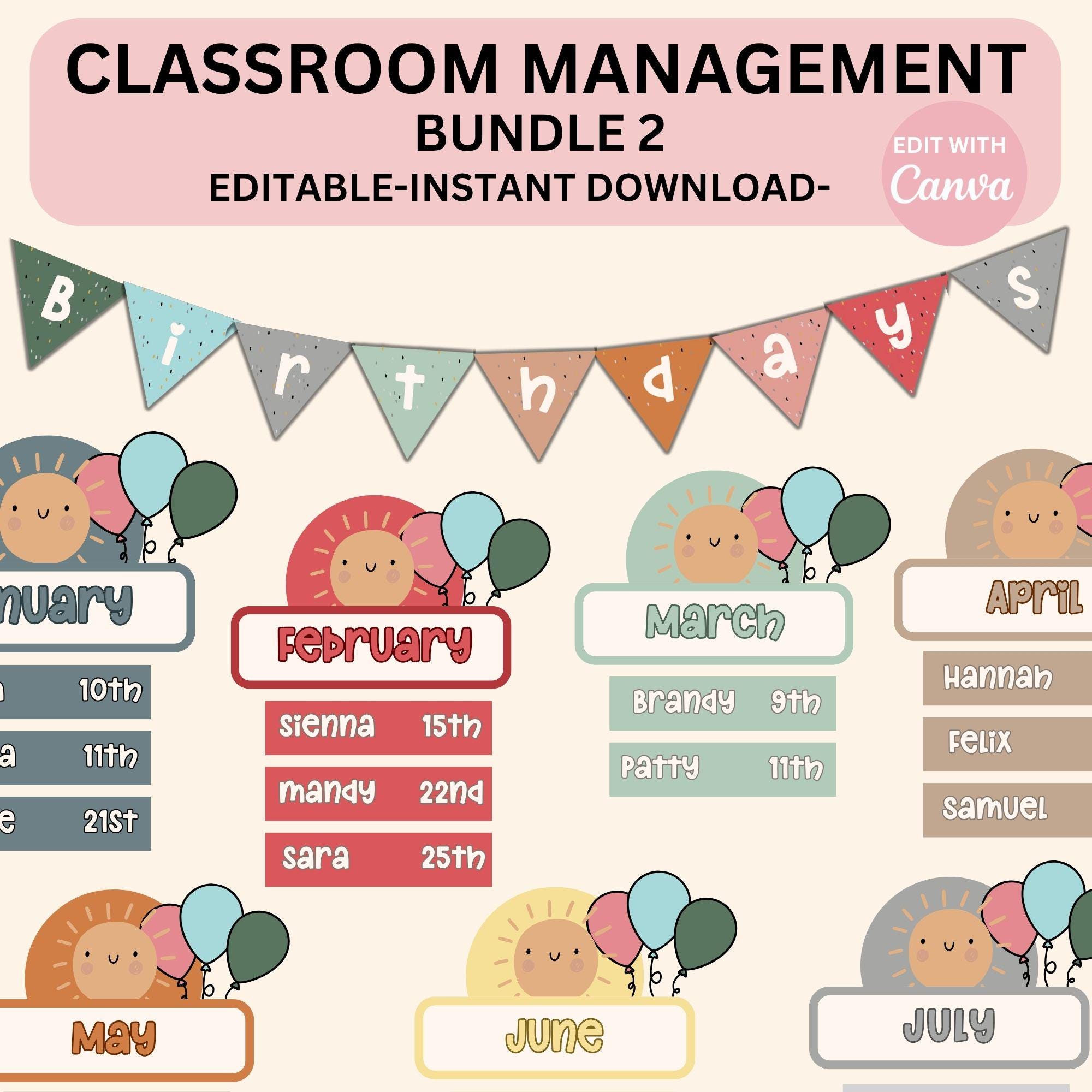 Editable Classroom Decor Modern Boho Bundle Printable Canva Templates ...