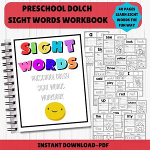 Sight Words Worksheets Printable Instant Download Preschool Kindergarten Activities 40 Preschool Dolch Sight Words handwriting Worksheets