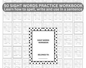 Printable Let's Learn Fry Sight Words Worksheets Kindergarten-1st Grade Handwriting and Spelling Activity Sight Words Workbook Homeschool