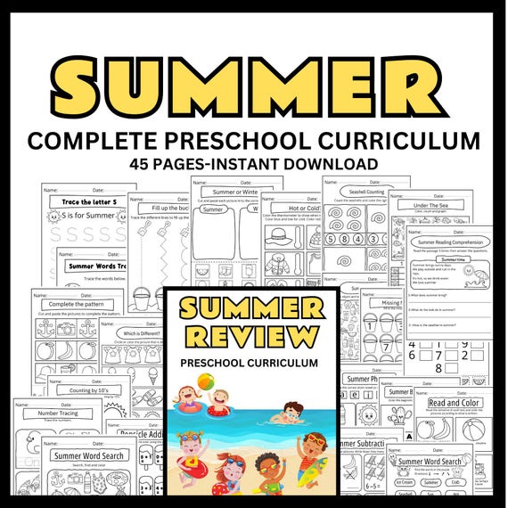 Pre K Summer Curriculum Preschool Curriculum Lesson Plan Summer Activity Pack Printable Summer Math Worksheets Printable Summer Literacy